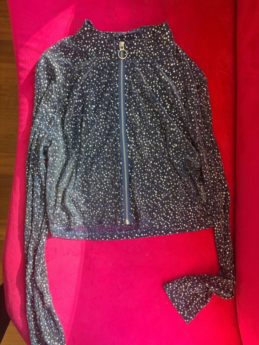Allegra K Navy Star-Print Zip Bomber Jacket
